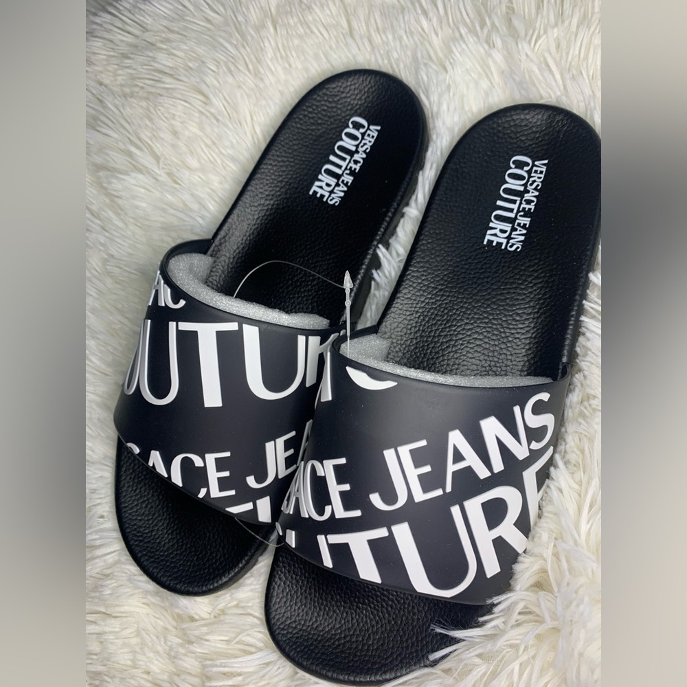 New Versace Jeans Couture Black Signature Pool Slide - Picture 4 of 5